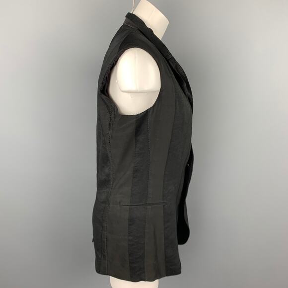 MASNADA Size XS Black Linen Blend Notch Lapel Vest - Picture 3 of 6